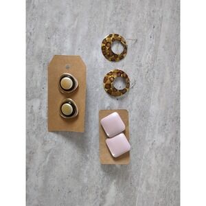 Lot Of 3 Vintage Costume Jewelry Earrings,‎ Pink Tortoise Shell & Silver